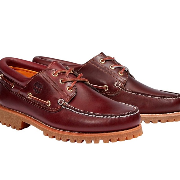 Timberland•Men's Burgundy 3 Eye Lug Leather Handsewn Boat Shoes - Picture 1 of 10